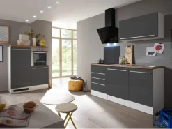 Respekta Premium Küchenzeile BERP290HWGC 290 cm Grau Hochglanz-Weiß