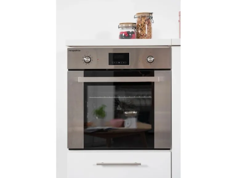 Respekta Premium Küchenzeile 300 cm Hochbau Schwarz Hochglanz-Eiche Grau