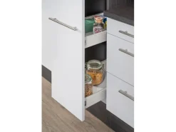 Respekta Premium Küchenzeile 300 cm Hochbau Schwarz Hochglanz-Eiche Grau