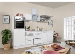 Respekta Premium Küchenzeile 270 cm Hochbau Weiß Hochglanz