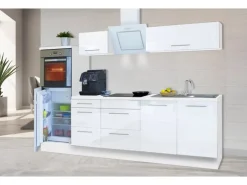 Respekta Premium Küchenzeile 270 cm Hochbau Weiß Hochglanz