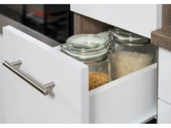 Respekta Winkelküche 310 cm Schwarz Seidenglanz-Eiche York Nachbildung