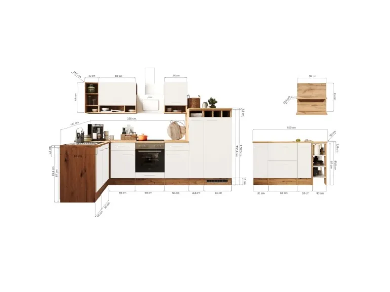 Respekta Winkelküche Hilde 310 x 172 cm mit Kücheninsel Weiß