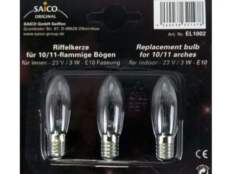 Saico Ersatzglühlampe/ Riffelkerze 3er-Pack E10-Fassung, 23V, 3W Warmweiß