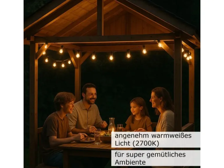 Satisfire Illu Partylichterkette 5m Weiß Außen Biergarten 10xE27 LED Kugellampen Warmweiß