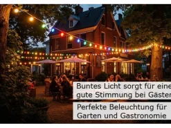 Satisfire Illu- Partylichterkette 40m Grün Außen Biergarten 60 Bunte LED Tropfenlampen
