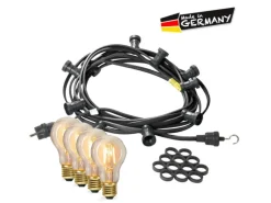 Satisfire Illu- Partylichterkette 20m Schwarz Biergarten Terrasse 40x Filament Glühbirne