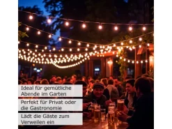 Satisfire Illu- Partylichterkette 30m Außen Biergarten 30 Warmweiße E27 LED Kugellampen