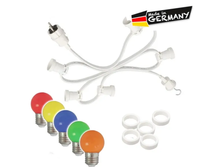 Satisfire Illu Partylichterkette 5m Weiß Für Außen Biergarten 10 Bunte LED Kugellampen