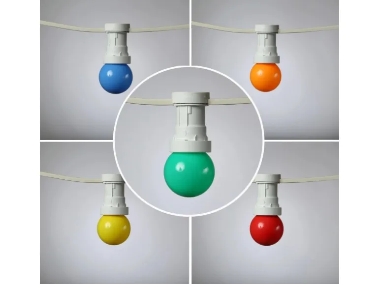 Satisfire Illu Partylichterkette 5m Weiß Für Außen Biergarten 10 Bunte LED Kugellampen