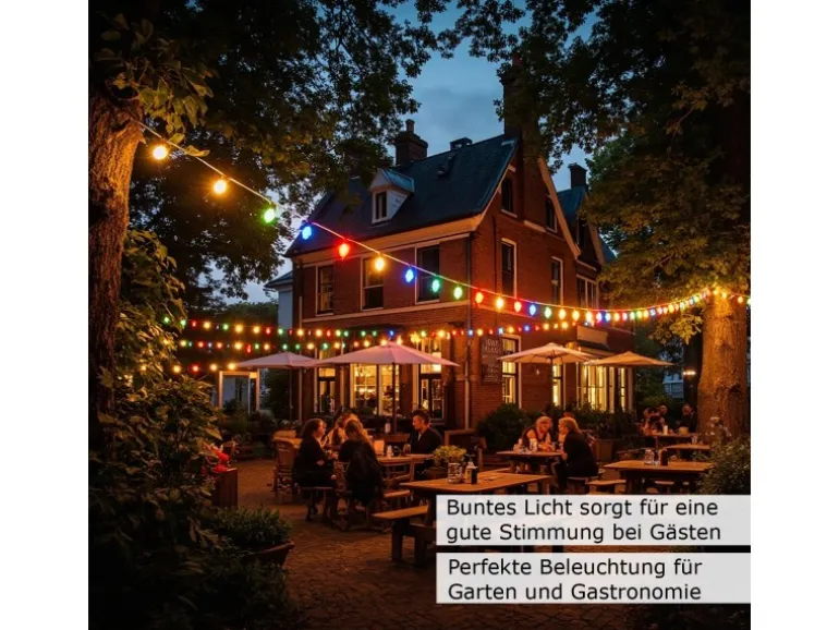 Satisfire Illu- Partylichterkette 20m Schwarz Außen Biergarten 30 Bunte LED Kugellampen