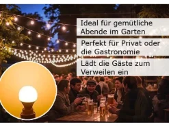 Satisfire Illu Partylichterkette 10m Weiß Außen Biergarten 10xE27 LED Kugellampen Warmweiß