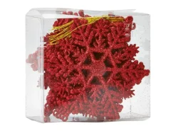 Schneeflocken-Baumhänger Kunststoff 12er-Set Rot