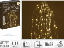 Silberdraht-Lichterkette Kaskade 40 LEDs Warmweiß