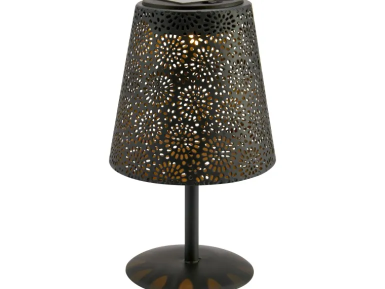 Solar-Tischleuchte Blumen-Muster LED Dunkelgrau Ø 12 cm x 20,5 cm