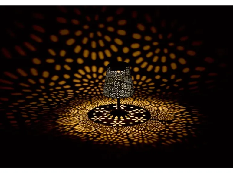 Solar-Tischleuchte Blumen-Muster LED Dunkelgrau Ø 12 cm x 20,5 cm