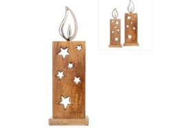 Stand-Kerze mit Metallflammen 15 cm x 45 cm Holz