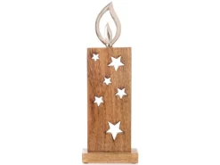 Stand-Kerze mit Metallflammen 13 cm x 36 cm Holz