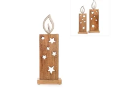Stand-Kerze mit Metallflammen 13 cm x 36 cm Holz