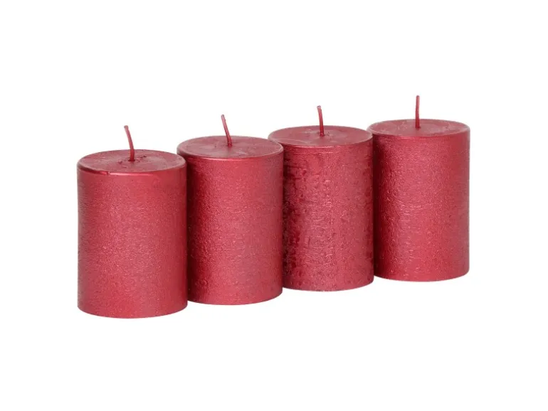 Steinhart Stumpenkerze Rustic-Glanz Ø 5,8 cm x 8 cm 4er-Pack Rubin