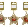Stern mit Motiv zum Hängen Holz 8 cm Bunt 3-fach sortiert