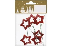 Sterne Beglittert mit Draht Rot 6 Stück