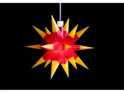 Sterntaler Dekostern Weihnachtsstern Midi-Stern Kunststoff 18-Zacker 16cm Innen LED Batterie mit Timer Rot-Gelb