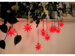 Sterntaler Sternenkette Weihnachtsstern Kette 9 Zacker 9 Sterne 11,5cm Innen und Außen LED Netzstecker mit Timer Rot