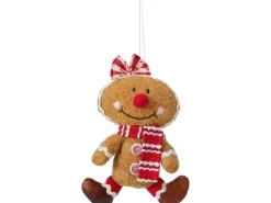 Stoff-Lebkuchenfigur Hängend Braun-Rot-Weiß 12 cm x 5 cm x 17 cm