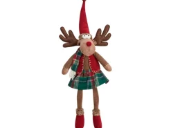 Stoff-Rentier Rock Braun-Rot-Grün 26 cm x 15 cm x 74 cm