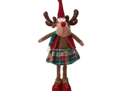 Stoff-Rentier Rock Pop-Up-Beine Braun-Rot-Grün 25 cm x 18 cm x 65 cm