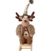 Stoff-Rentier Sitzend Schlitten Braun-Beige 19 cm x 14 cm x 34 cm