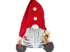 Stoff-Weihnachtsmann mit Teddy 30 cm Rot-Grau