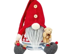 Stoff-Weihnachtsmann mit Teddy 23 cm Rot-Grau