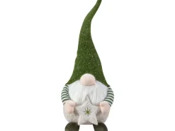 Stoff-Weihnachtsmann Sitzend Grün-Weiß