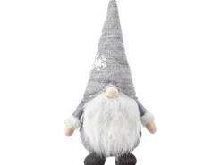 Stoff-Weihnachtsmann Sitzend Grau-Weiß