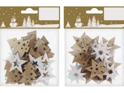 Streu-Ornamente Sterne und Tannenbäume Holz in Weiß/Natur 12er Pack je ca. 4 cm