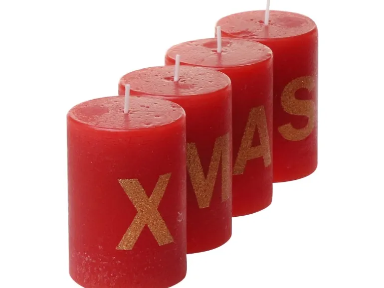 Stumpenkerze X-MAS 80/58 mm Rubin 4er-Pack