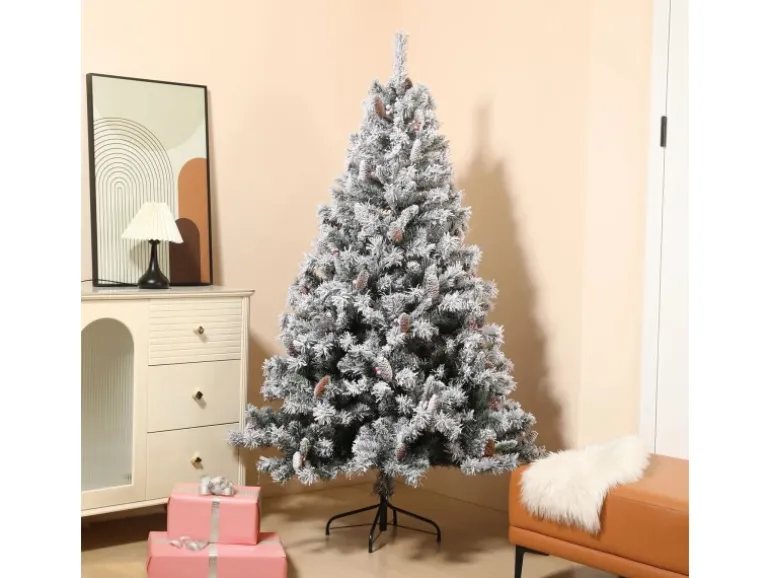 Svita Weihnachtsbaum Künstlich Schnee Mit Tannenzapfen Und Beeren 661 Zweig-Spitzen Inkl. Ständer Luvi-Nadeln 180cm