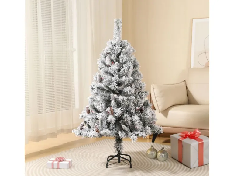 Svita Weihnachtsbaum Künstlich Schnee Mit Tannenzapfen Und Beeren 371 Zweig-Spitzen Inkl. Ständer Luvi-Nadeln 150cm