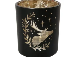 Teelicht-Glas Hirsch Schwarz Ø 7 cm x 8 cm 4-fach sortiert