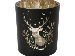 Teelicht-Glas Hirsch Schwarz Ø 7 cm x 8 cm 4-fach sortiert