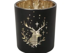 Teelicht-Glas Hirsch Schwarz Ø 7 cm x 8 cm 4-fach sortiert