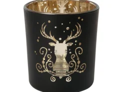 Teelicht-Glas Hirsch Schwarz Ø 7 cm x 8 cm 4-fach sortiert