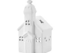 Teelichthalter Kirche Keramik Weiß Matt 15 cm x 8 cm x 7 cm