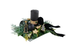 Tellergesteck mit 1 Kerze Schwarz/Gold Länge 15 cm