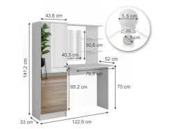 Vicco Frisierkommode  Jasmin Weiß 123 x 141.2 cm mit LED-Beleuchtung