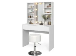 Vicco Schminktisch Alexa Weiß 93 cm mit LED Beleuchtung und Hocker