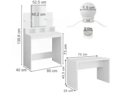 Vicco Schminktisch Ania Weiß 80 cm mit LED Beleuchtung und Bank