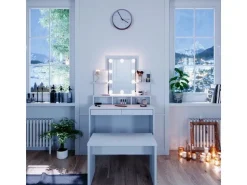 Vicco Schminktisch Ania Weiß 80 cm mit LED Beleuchtung und Bank